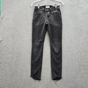 Frame Women Jeans 26 Gray Denim Skinny Frayed Hem‎ Low Rise Pockets 26 in Inseam